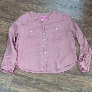 Isaac Mizrahi Pink 100% Linen Blouse